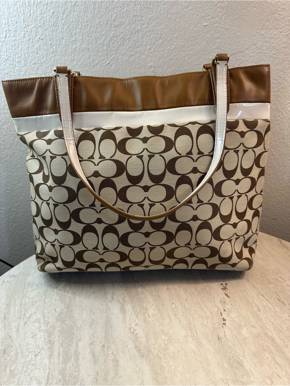Coach Signature Canvas Tote in Brown/White